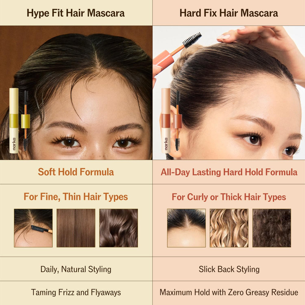 NARKA Hard Fix Hair Mascara design brosse double pour contrôle précis.