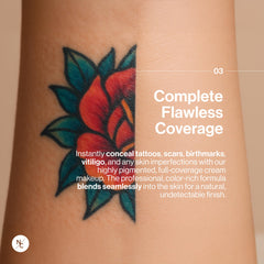 Narrative Cosmetics Tattoo Cover Up: fixation rapide et tenue tout au long de la journée.