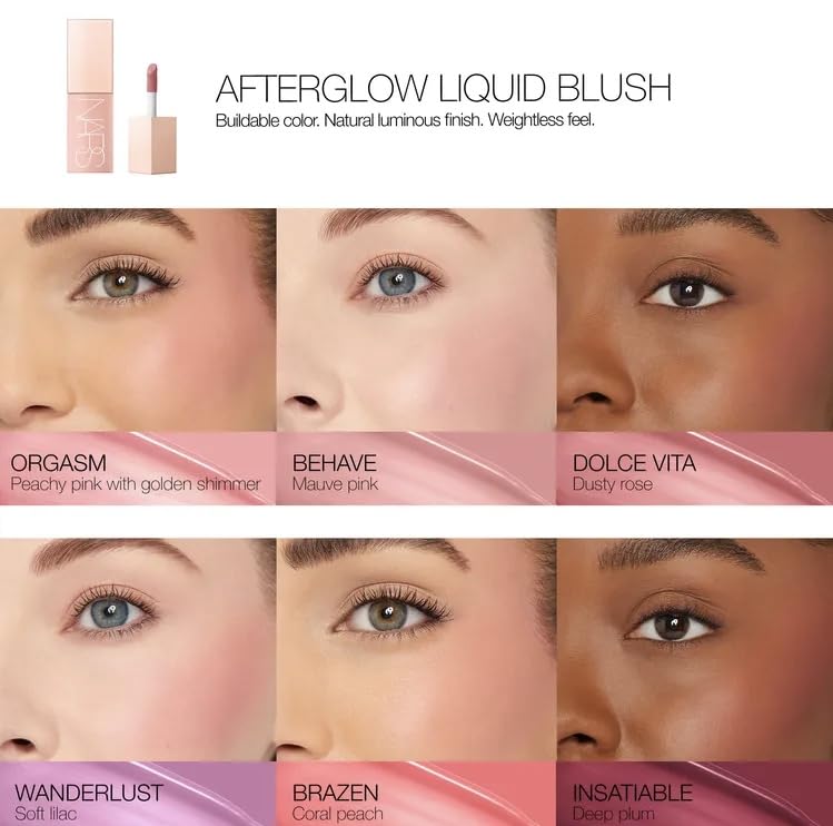 NARS Afterglow Blush Liquide Wanderlust applicateur précis pour une application contrôlée.