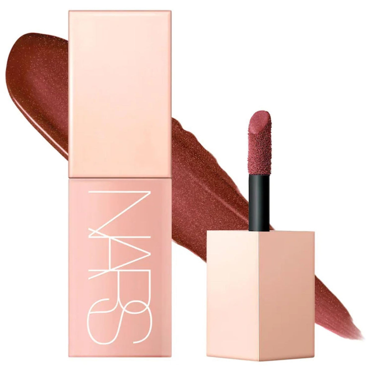NARS Afterglow Liquid Blush Orgasm Rush sur flacon, couleur lumineuse et hydratation légère.