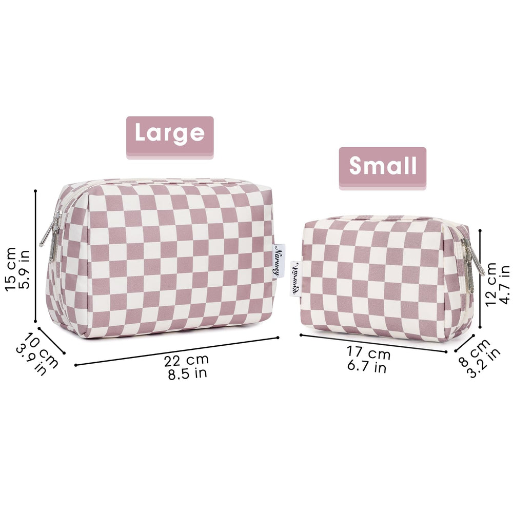 Dimensions 22x15x10 cm, Narwey pochette carreaux rose, compacte et pratique