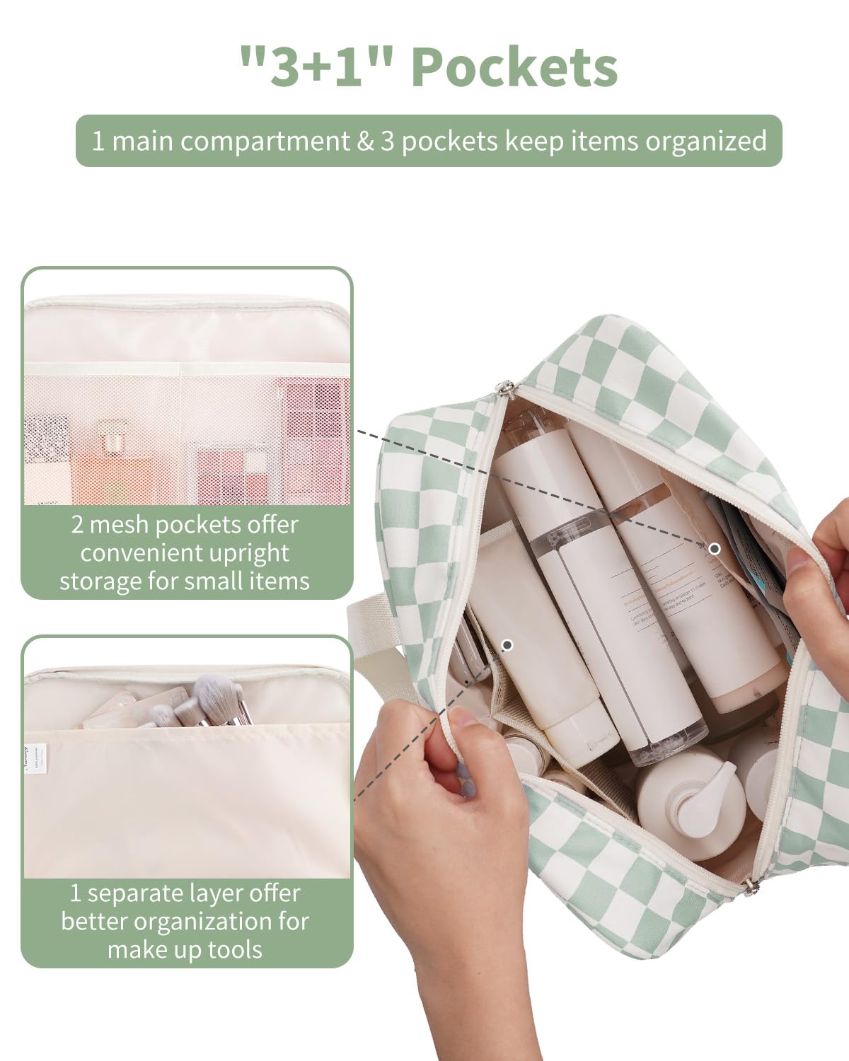 Narwey grand compartiment et 3 poches internes, rangement facile des cosmétiques.