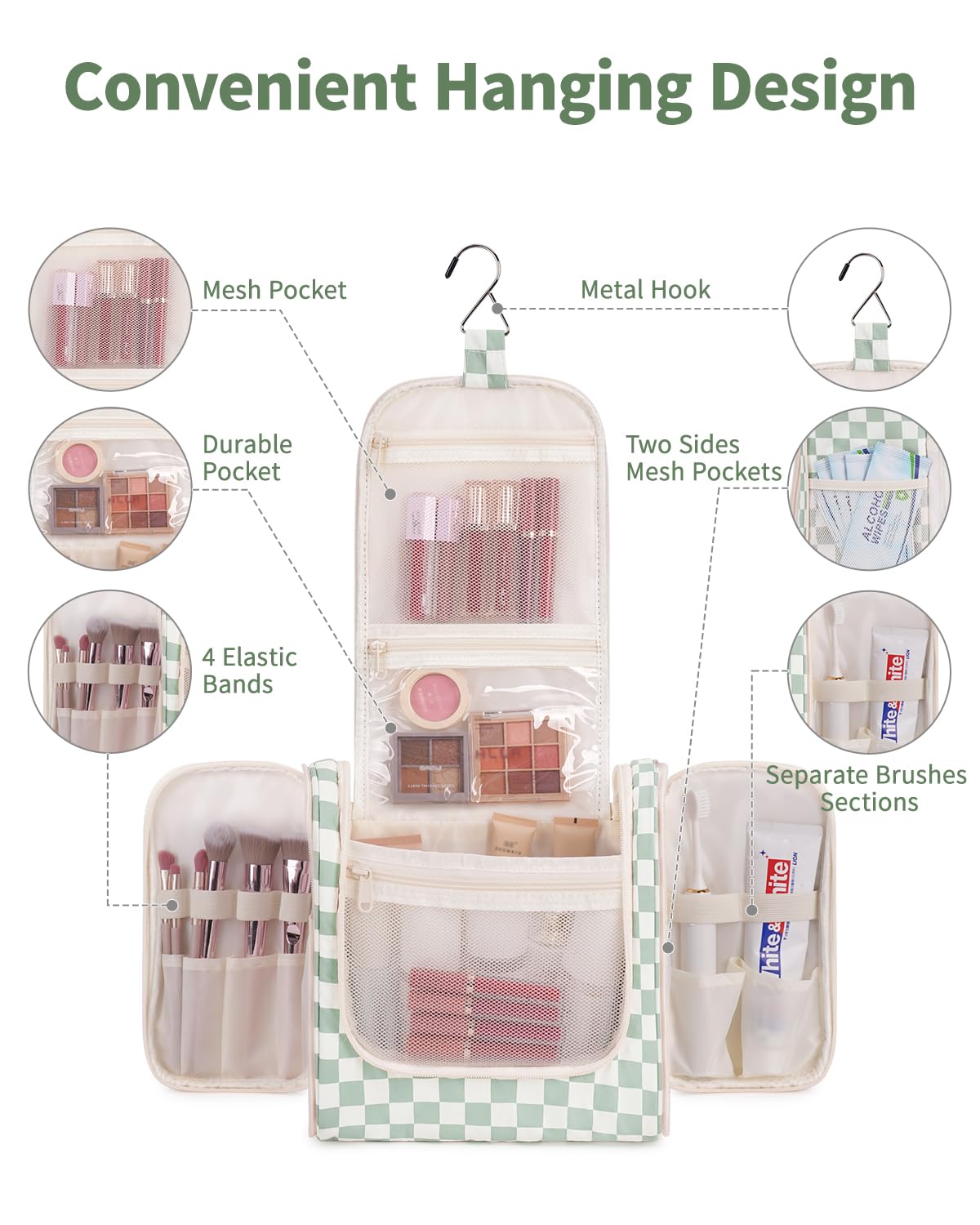 Narwey grand compartiment avec poches maille pour rangement efficace en voyage.
