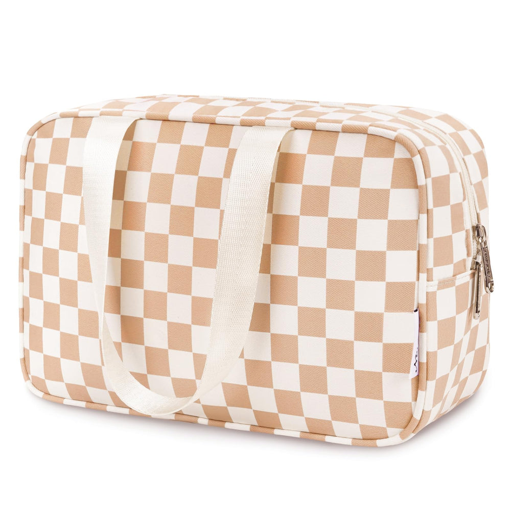 Narwey grand sac à maquillage à carreaux avec ouverture principale visible
