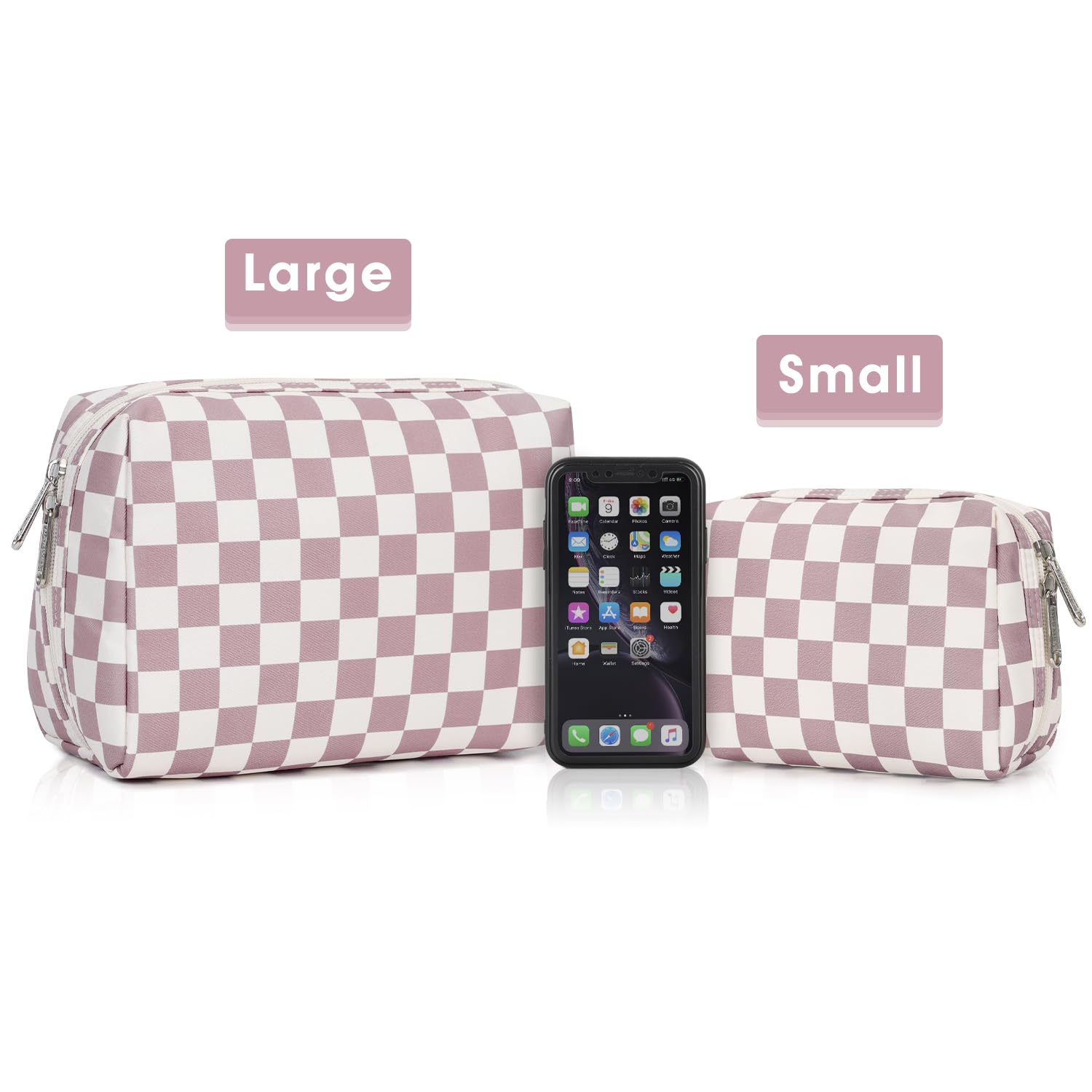 Idee cadeau Narwey pochette carreaux rose pour voyage et beauté