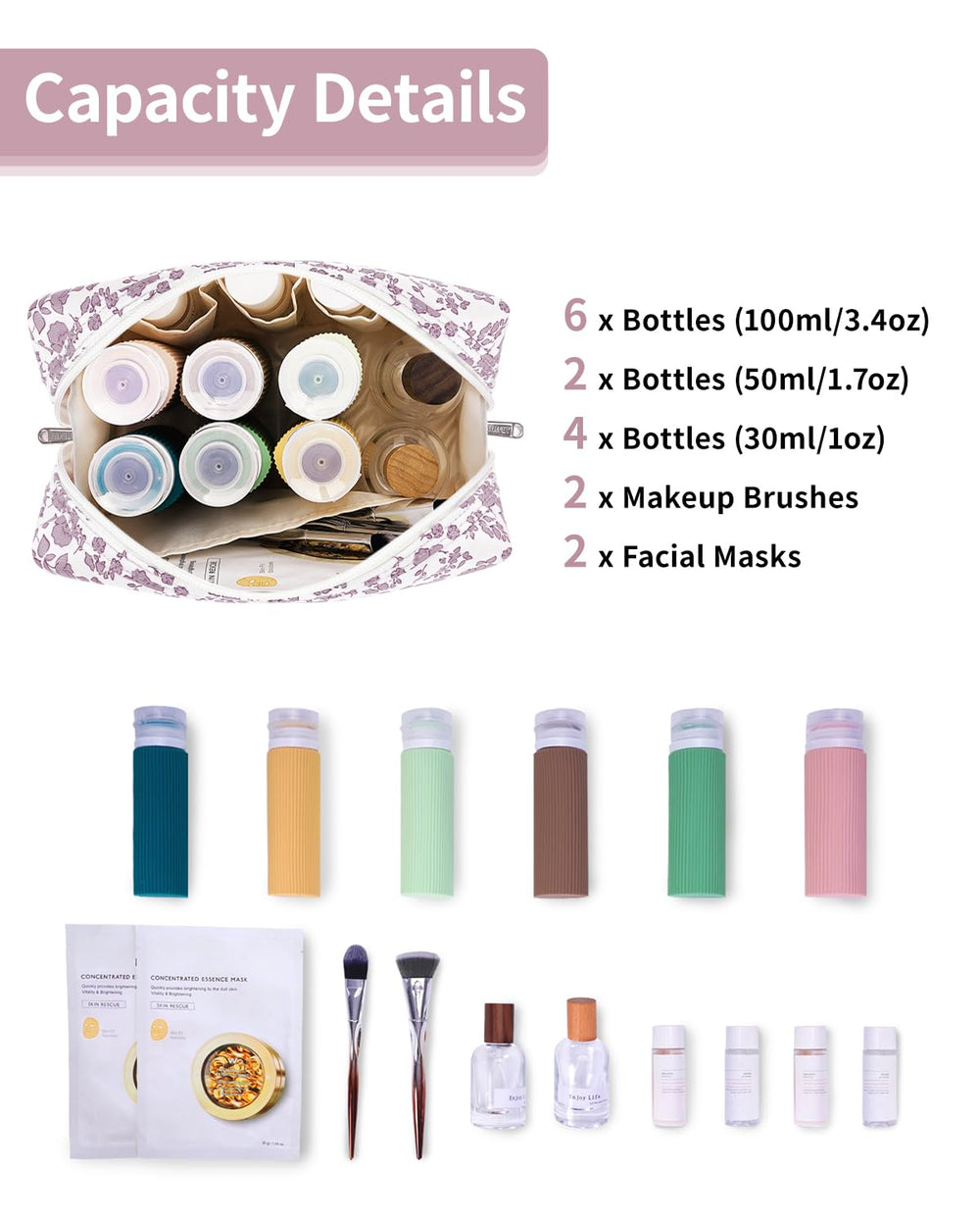 Intérieur Narwey avec 5 poches, rangement précis pour maquillage et soins