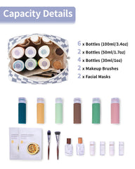 Narwey sac Checkered, ouvert, organisation facile des produits cosmétiques en voyage.