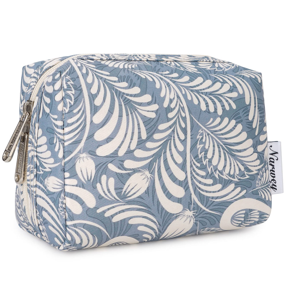 Narwey mini-trousse maquillage bleu-feuille, compacte et idéale pour le sac.