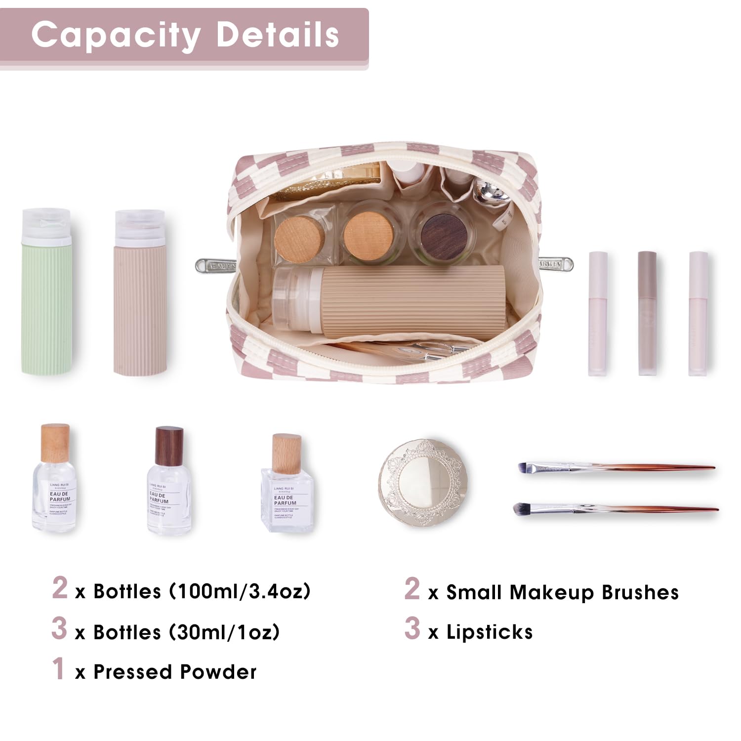 Narwey pochette organise 5 poches internes pour le maquillage.