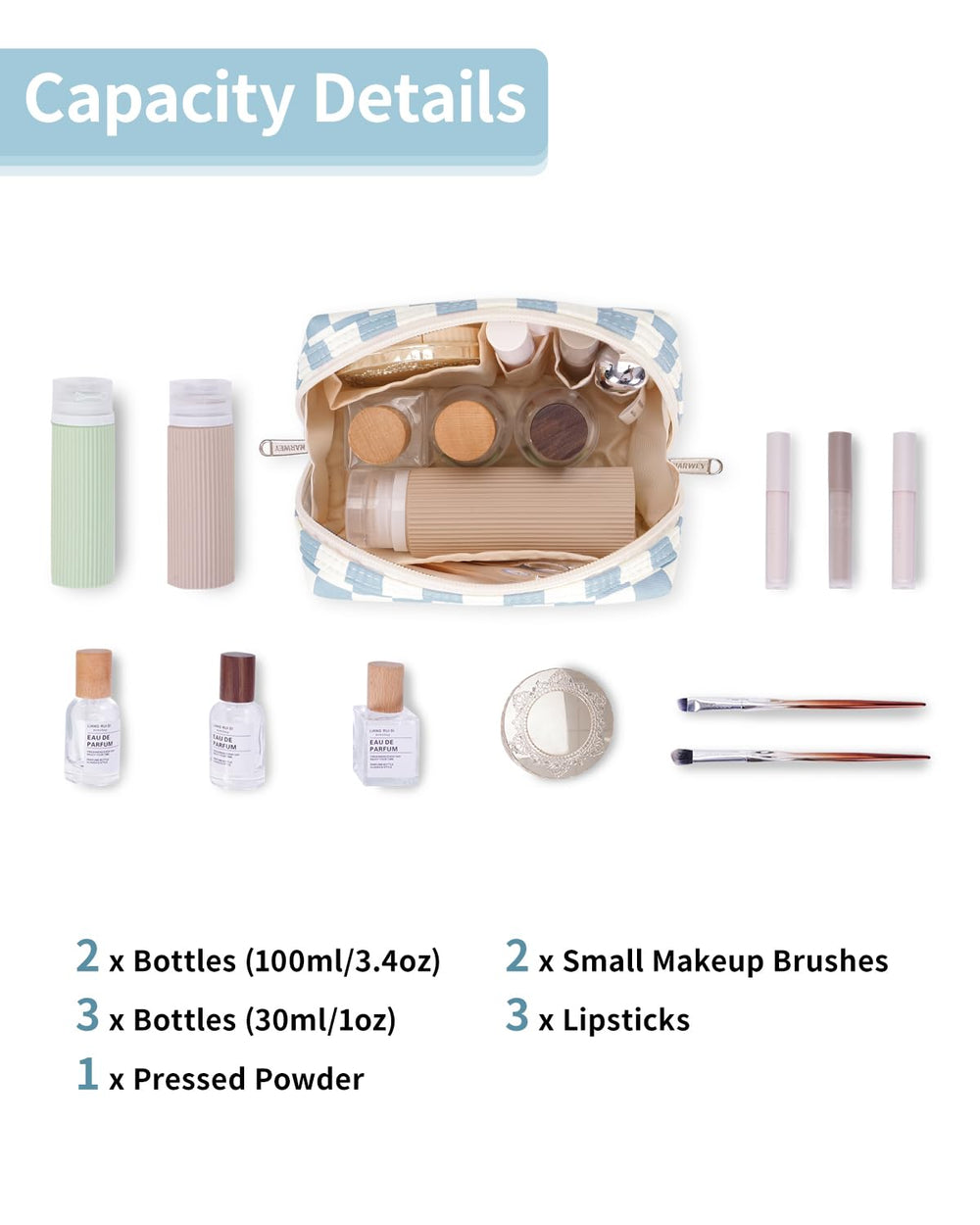 Poches internes pour rouge à lèvres et petit accessoire, rangement précis.