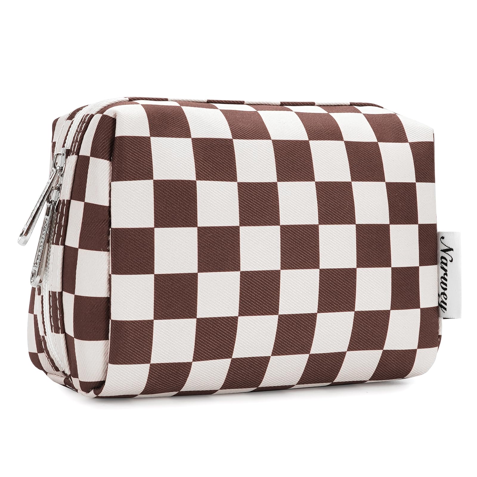 Pochette Narwey damier noir petit, idéale pour maquillage en déplacement.