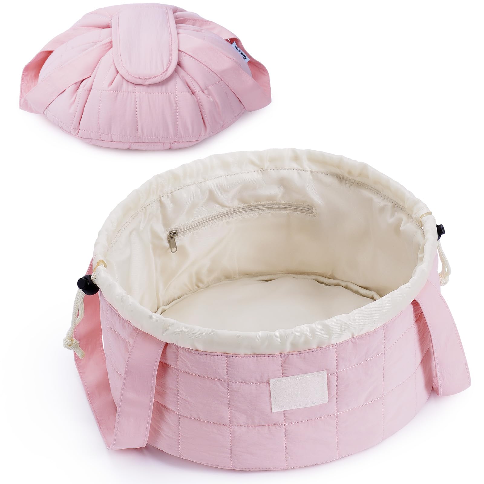 Narwey pochette maquillage matelassée rose, rangement élégant pour les essentiels en voyage