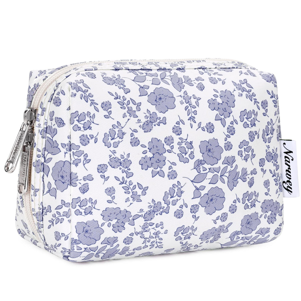 Narwey pochette maquillage mini fleurs gris, compacte et pratique pour sac à main.