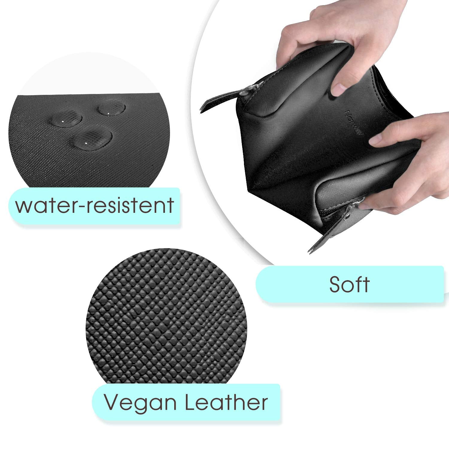 Pochette Narwey maquillage petite noir matière PU résistante à l'eau.
