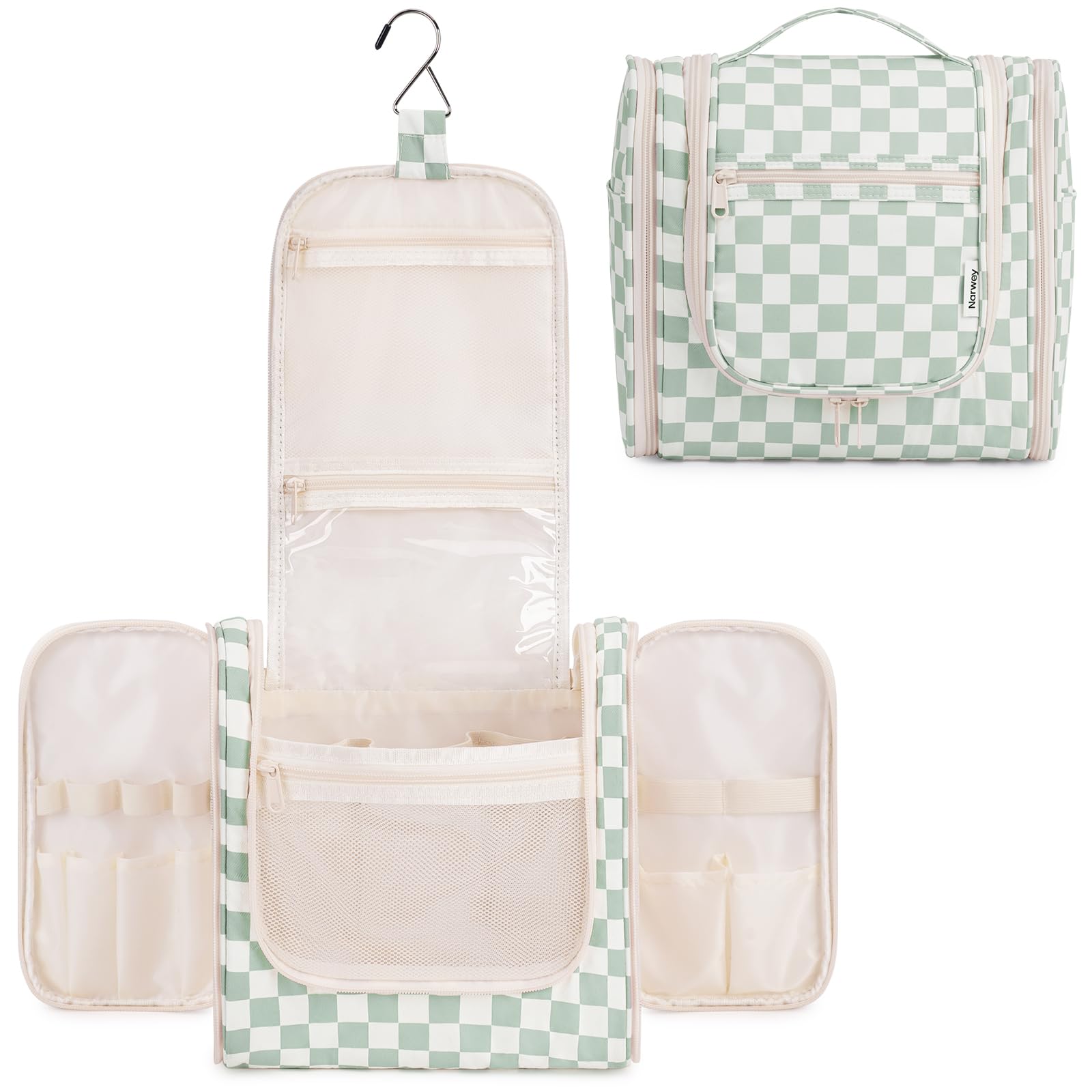 Narwey sac de toilette suspendu avec crochet metal, accessibilité rapide lors de déplacements.