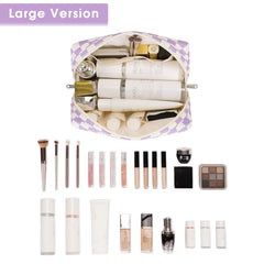 Narwey sac-maquillage violet à carreaux, intérieur organisé avec 5 poches pour ranger l'essentiel.