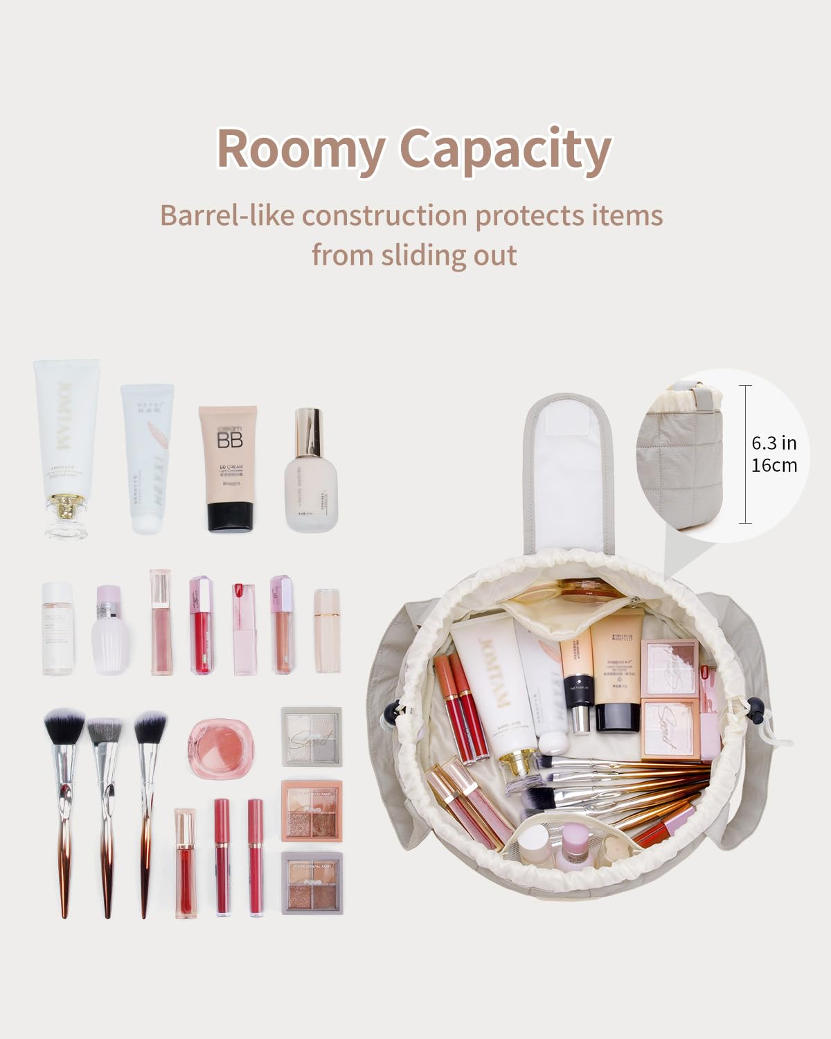 Narwey sac maquillage barrel-puffer, protection renforcée pour vos petits formats.