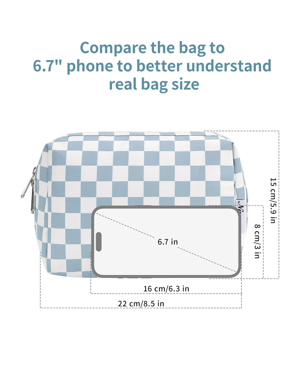 Narwey sac maquillage carreaux bleu ciel protege vos produits des fuites