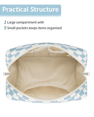 Narwey sac maquillage carreaux bleu ciel tissu impermee et durable