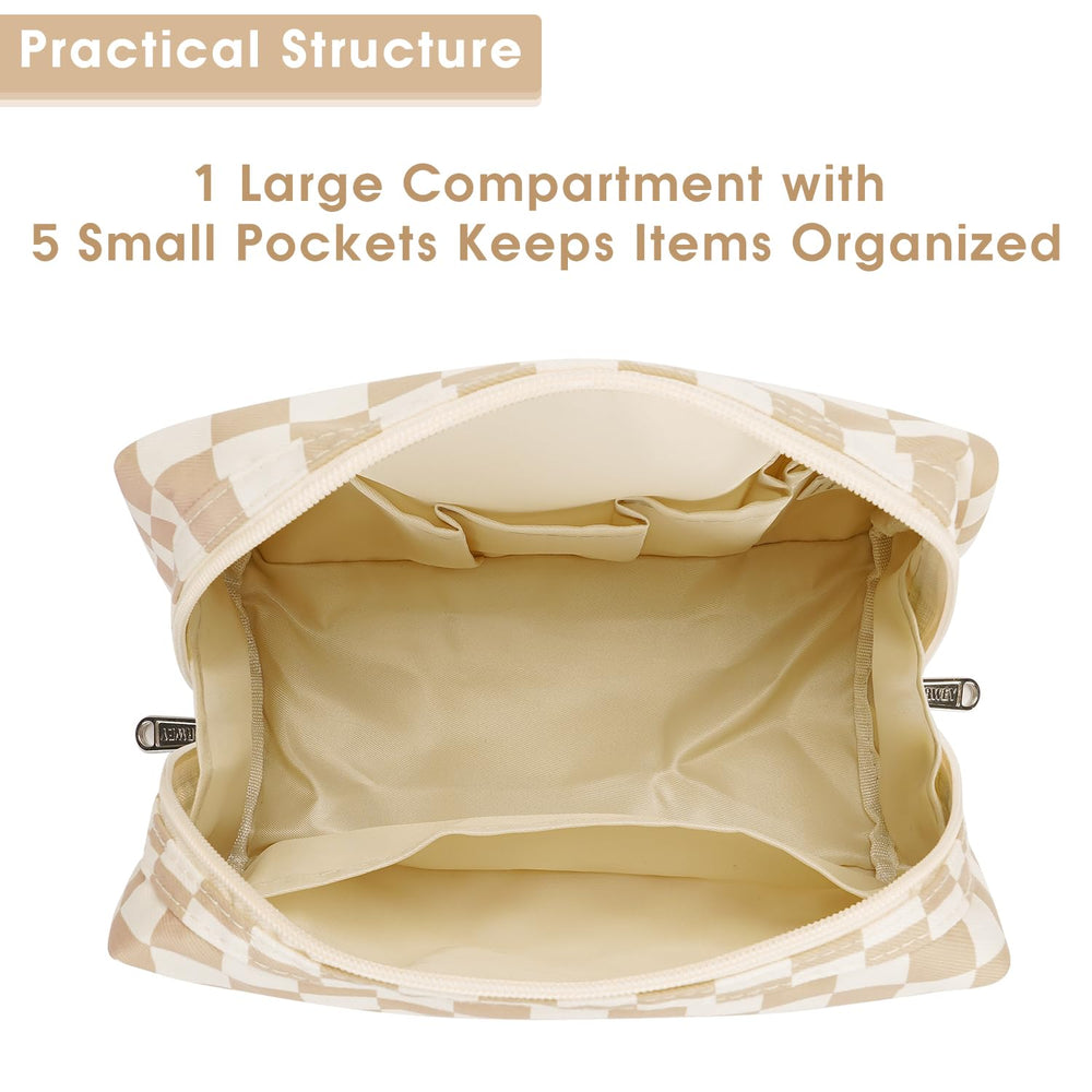 Narwey sac maquillage à motif carreaux imperméable, protège contre les éclaboussures.