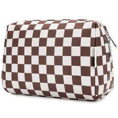 Narwey sac maquillage damier sombre grand, rangement pratique lors de voyages