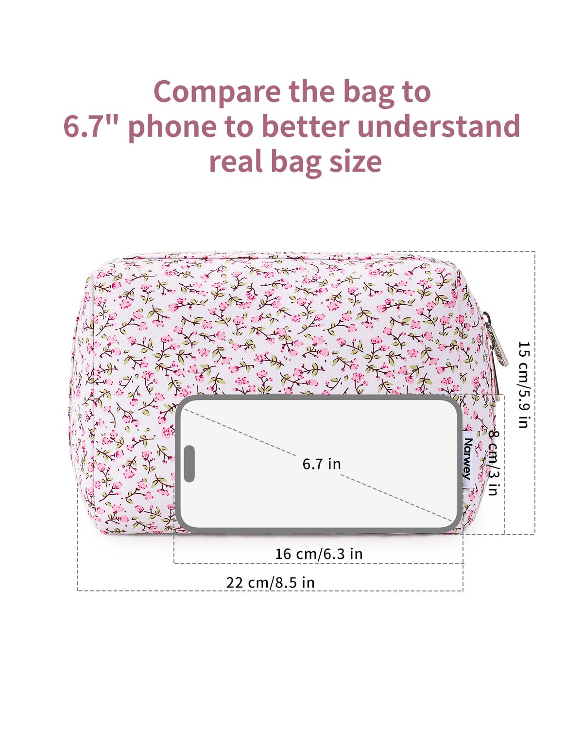 Narwey sac-maquillage floral grande - bord surélevé protégeant vos articles lors des déplacements.