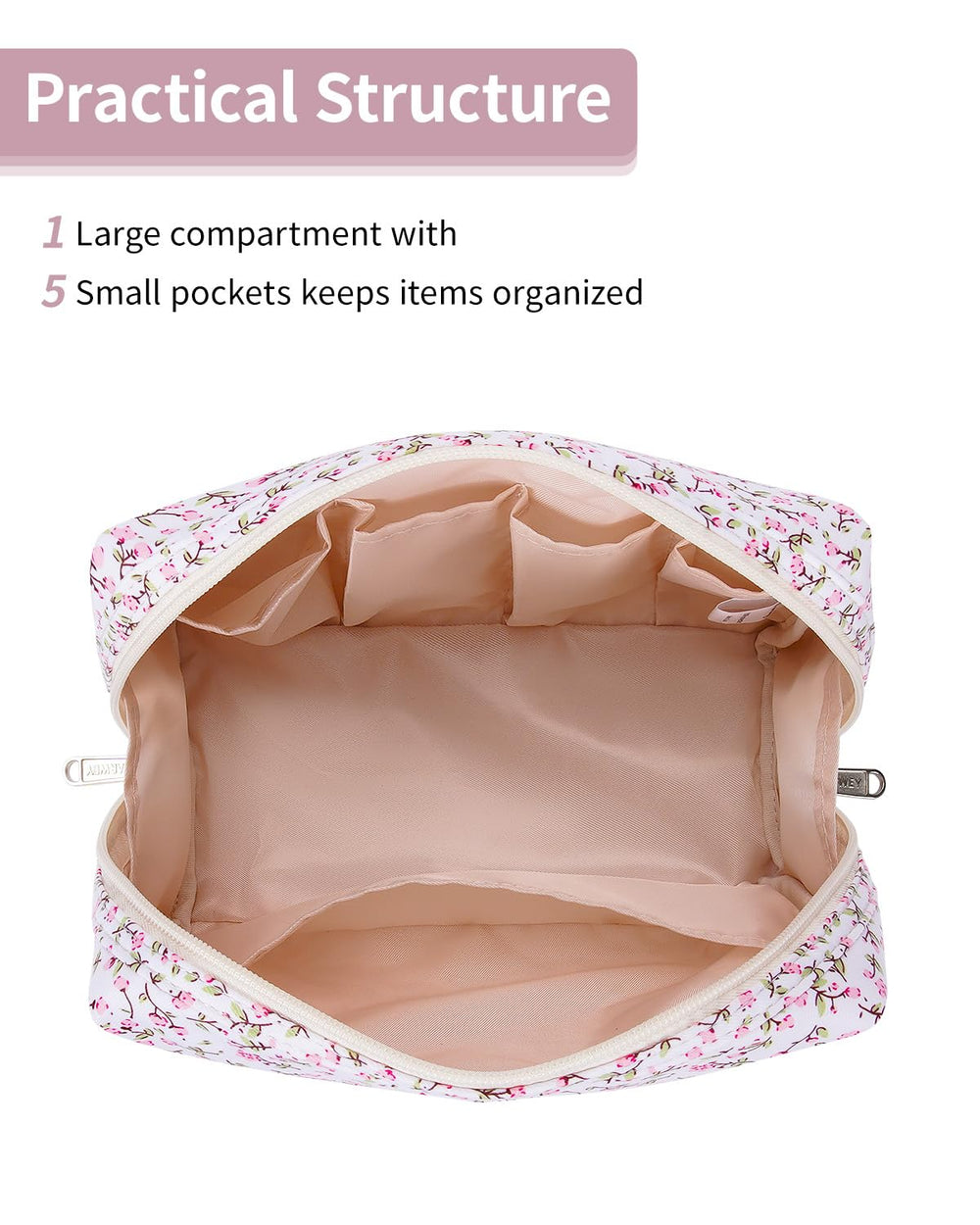 Narwey sac-maquillage floral grande - fermeture lisse et durable pour une utilisation quotidienne.