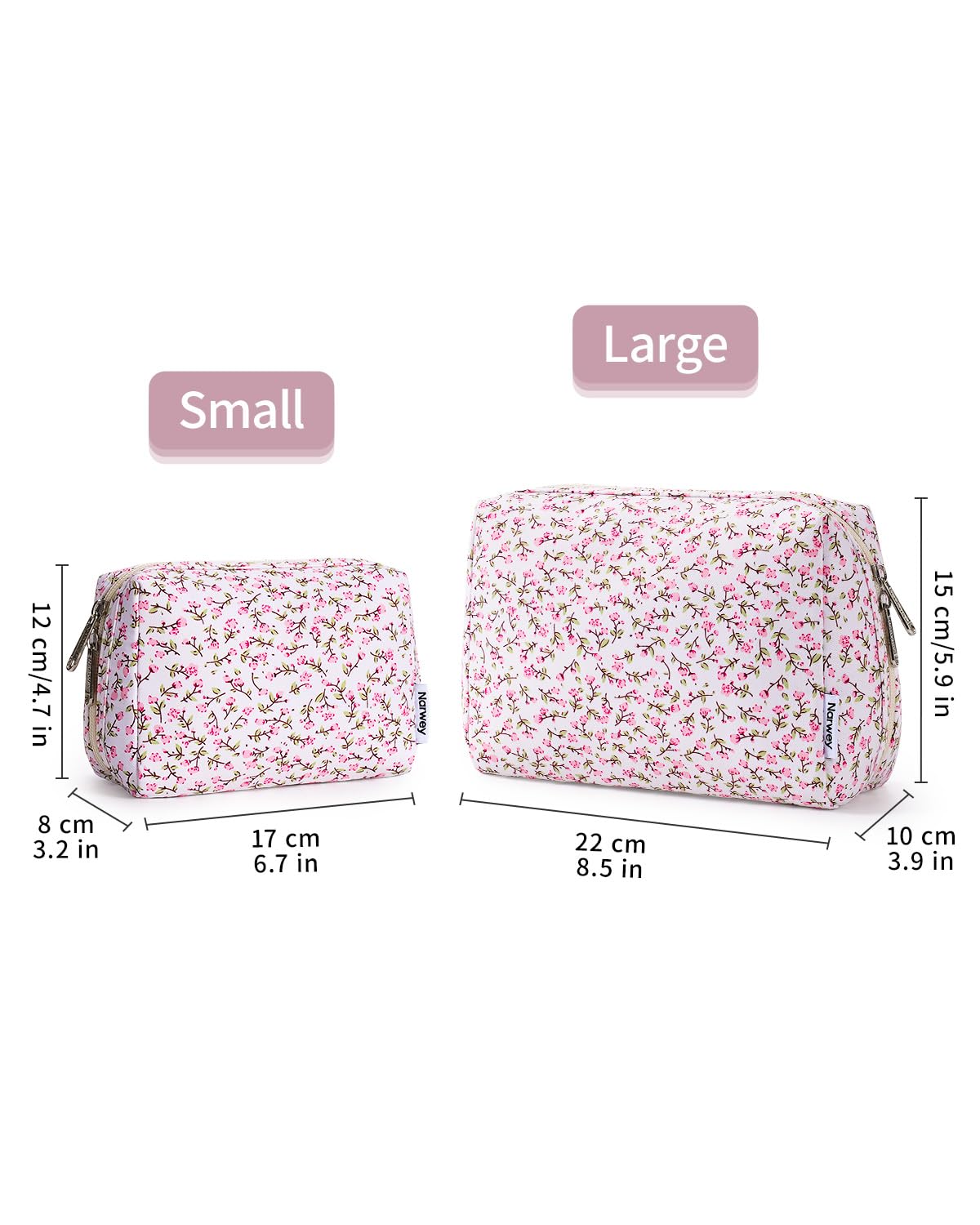 Narwey sac-maquillage floral grande - matériau résistant à l'eau pour les voyages.