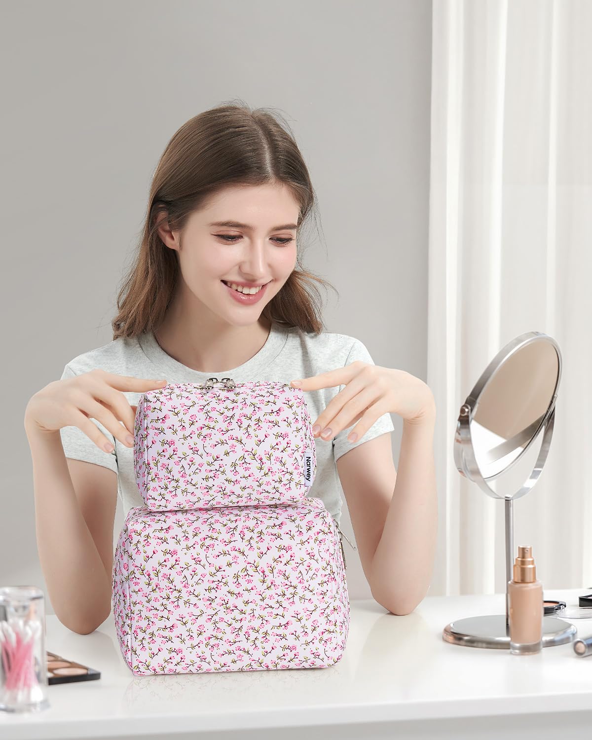 Narwey sac-maquillage floral grande - usage polyvalent comme organisateur câble et trousse de toilette.