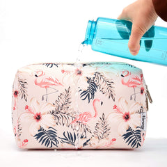 Sac-maquillage Narwey grand beige flamant, idéal pour brosses et rouges à lèvres.