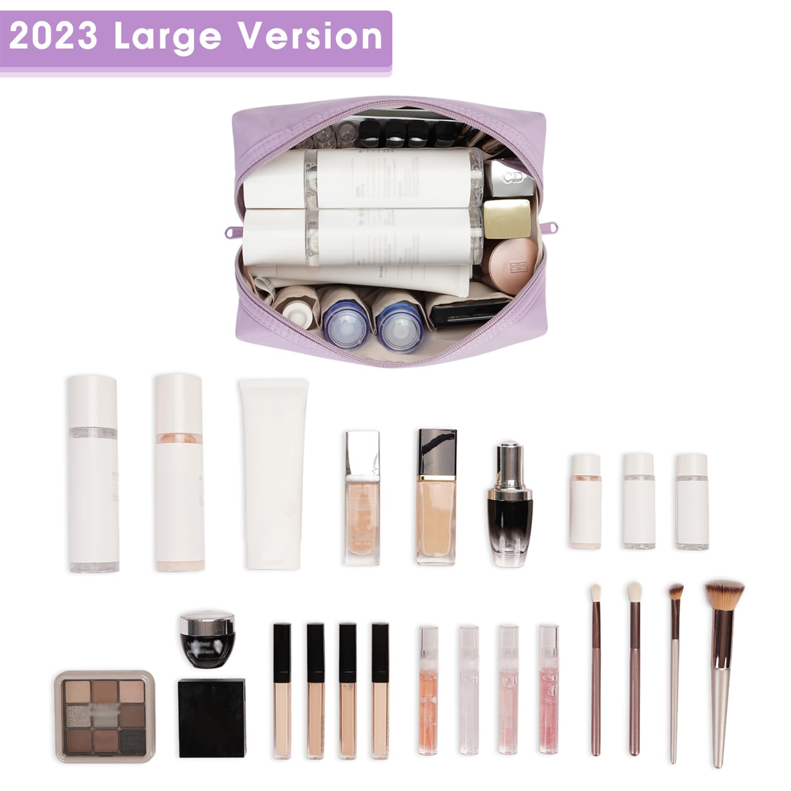 Narwey sac-maquillage grand violet intérieur organisé pour glamour et soins.