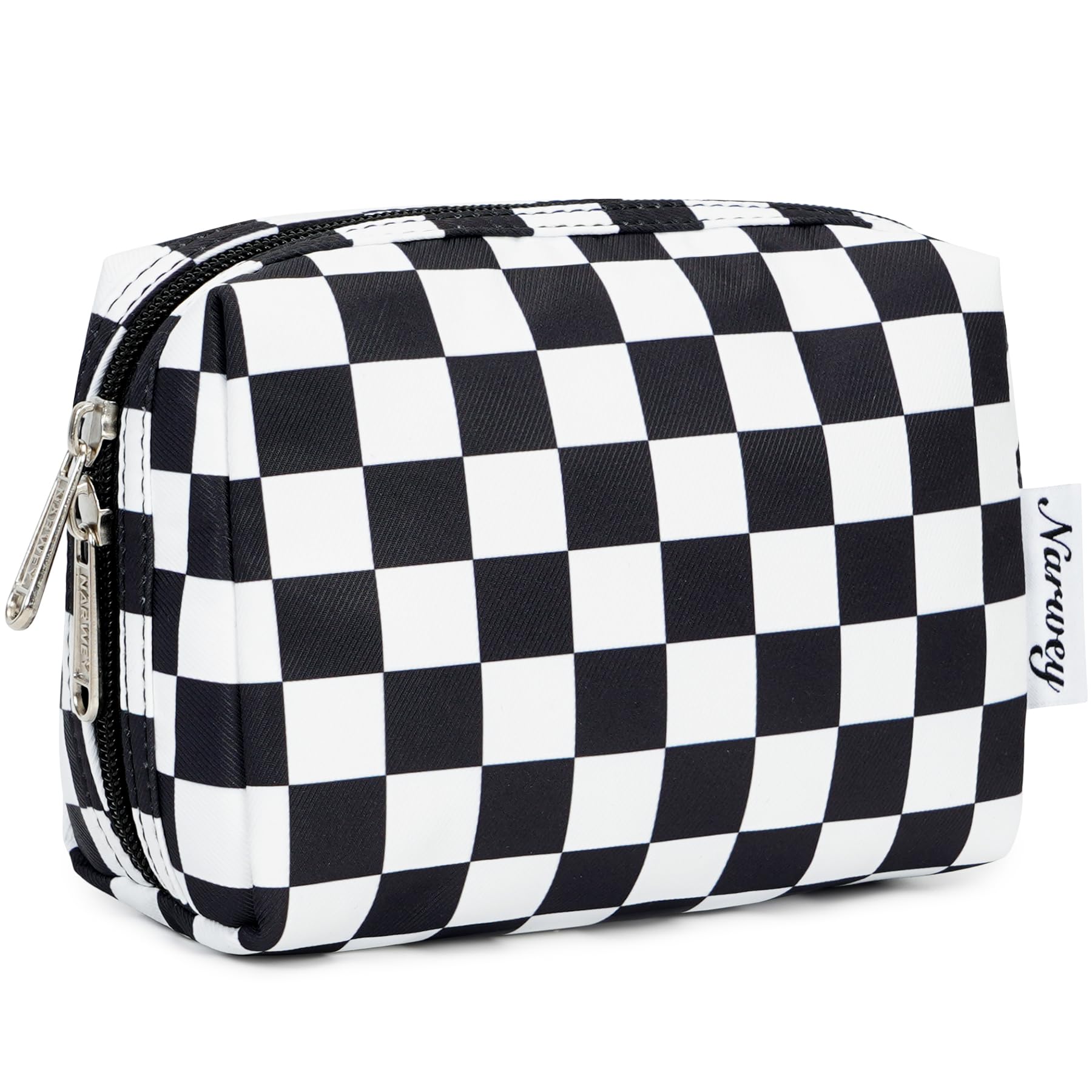 Narwey sac-maquillage petit-carreaux-noirs, vue d'ensemble pratique pour le sac à main.