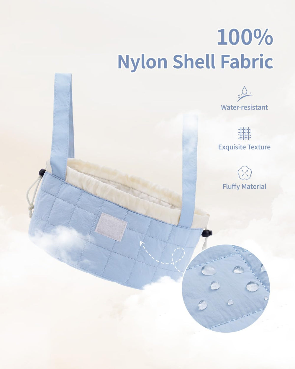 Narwey sac maquillage quilté bleu, forme barillet protège les articles.