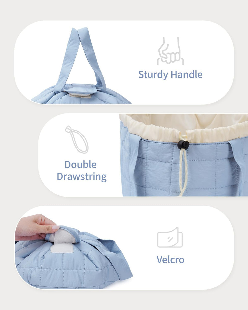 Narwey sac maquillage quilté bleu, accès rapide grâce à poche et filet.