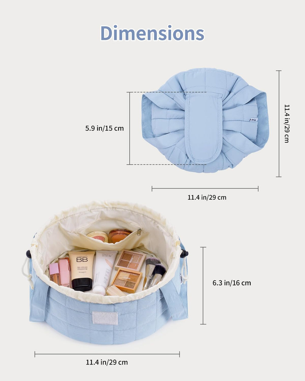 Narwey sac maquillage quilté bleu, poignées solides pour transporter facilement.