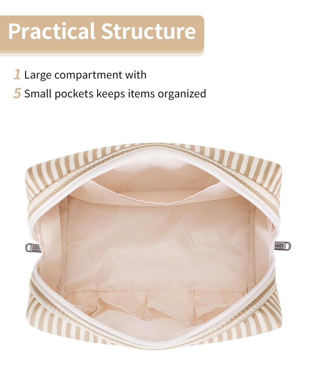 Narwey sac maquillage rayee grand ouverture interieur facilite l'accès aux poches