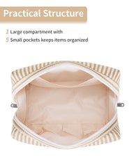 Narwey sac maquillage rayee grand ouverture interieur facilite l'accès aux poches