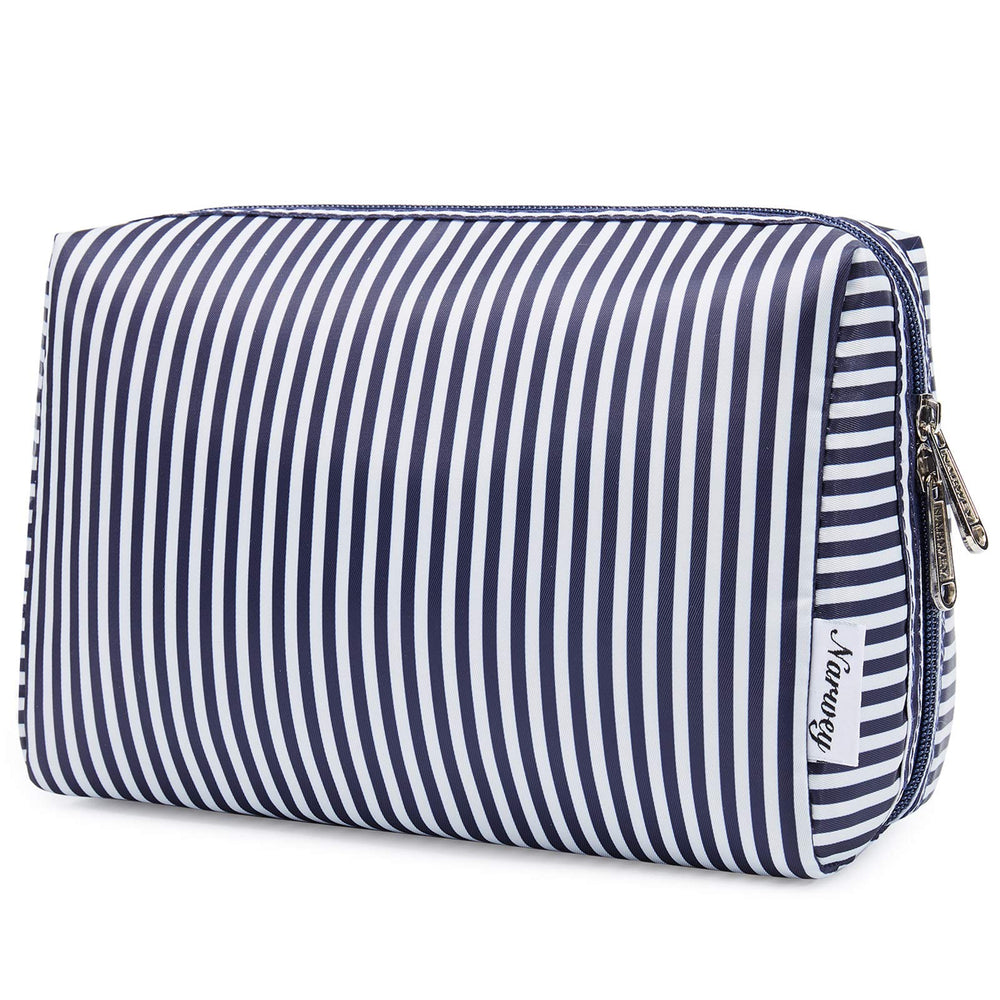 Narwey sac maquillage voyage bleu rayé, organisation élégante pour vos indispensables.