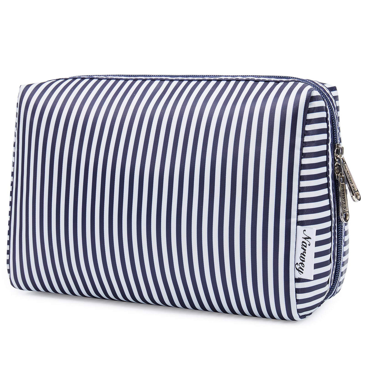 Narwey sac maquillage voyage bleu rayé, organisation élégante pour vos indispensables.