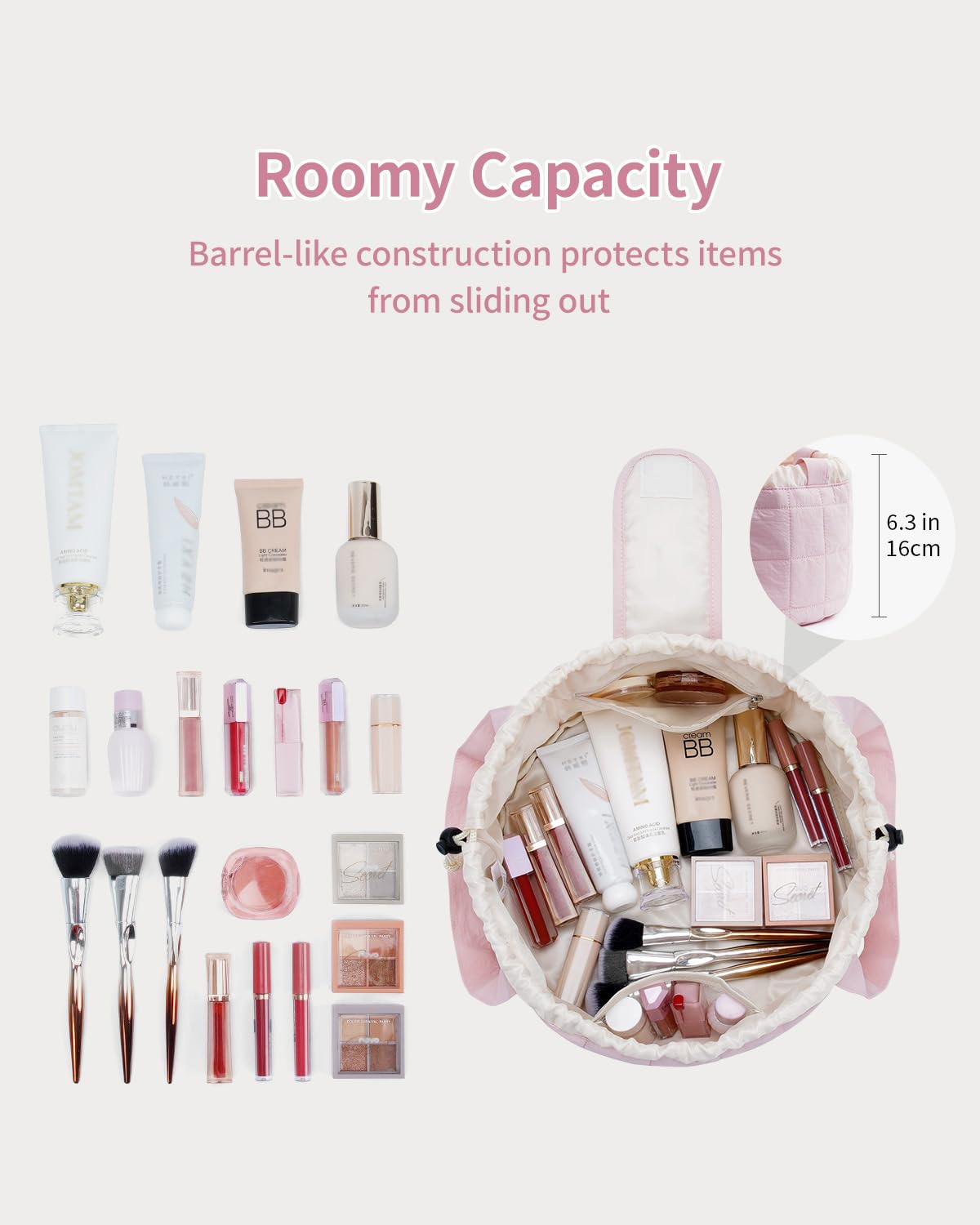 Narwey sac de toilette baril rembourré rose, organisation efficace lors des déplacements
