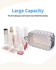 Narwey sac de toilette clair damier gris bleu, pratique pour organiser maquillage et soins