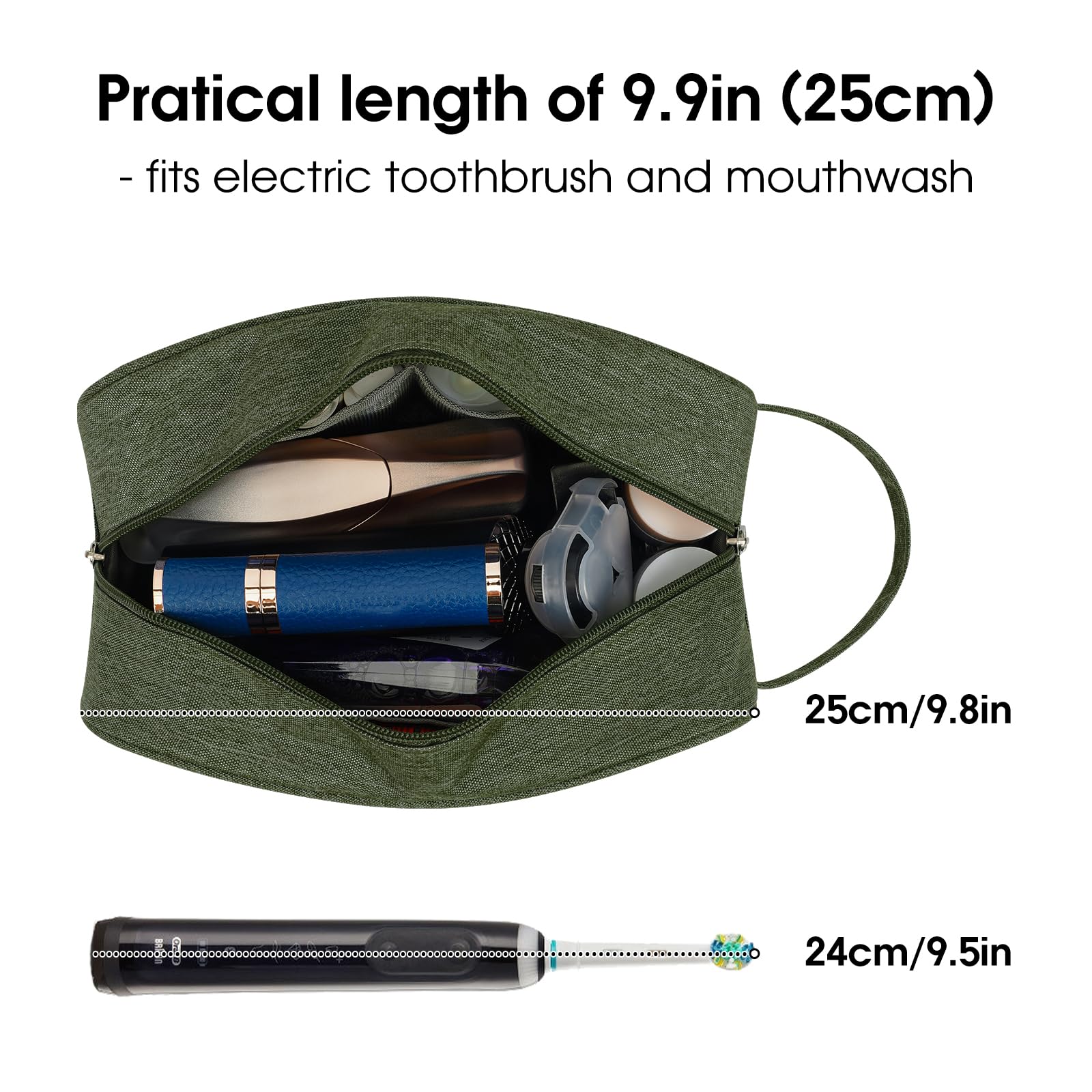 Narwey sac de toilette voyage vert militaire, compartiment principal spacieux