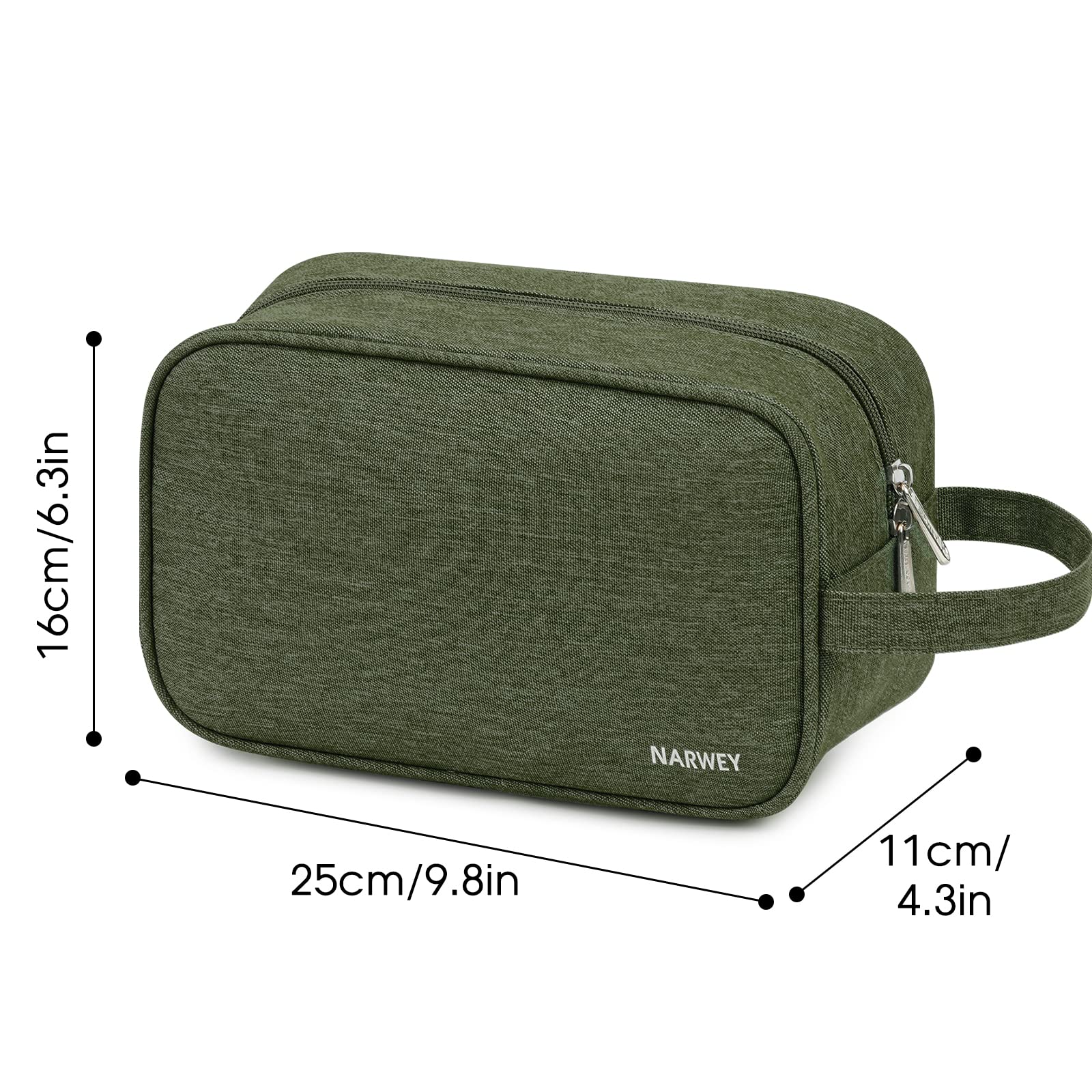 Narwey sac de toilette vert militaire, fermetures éclair durables et fiables