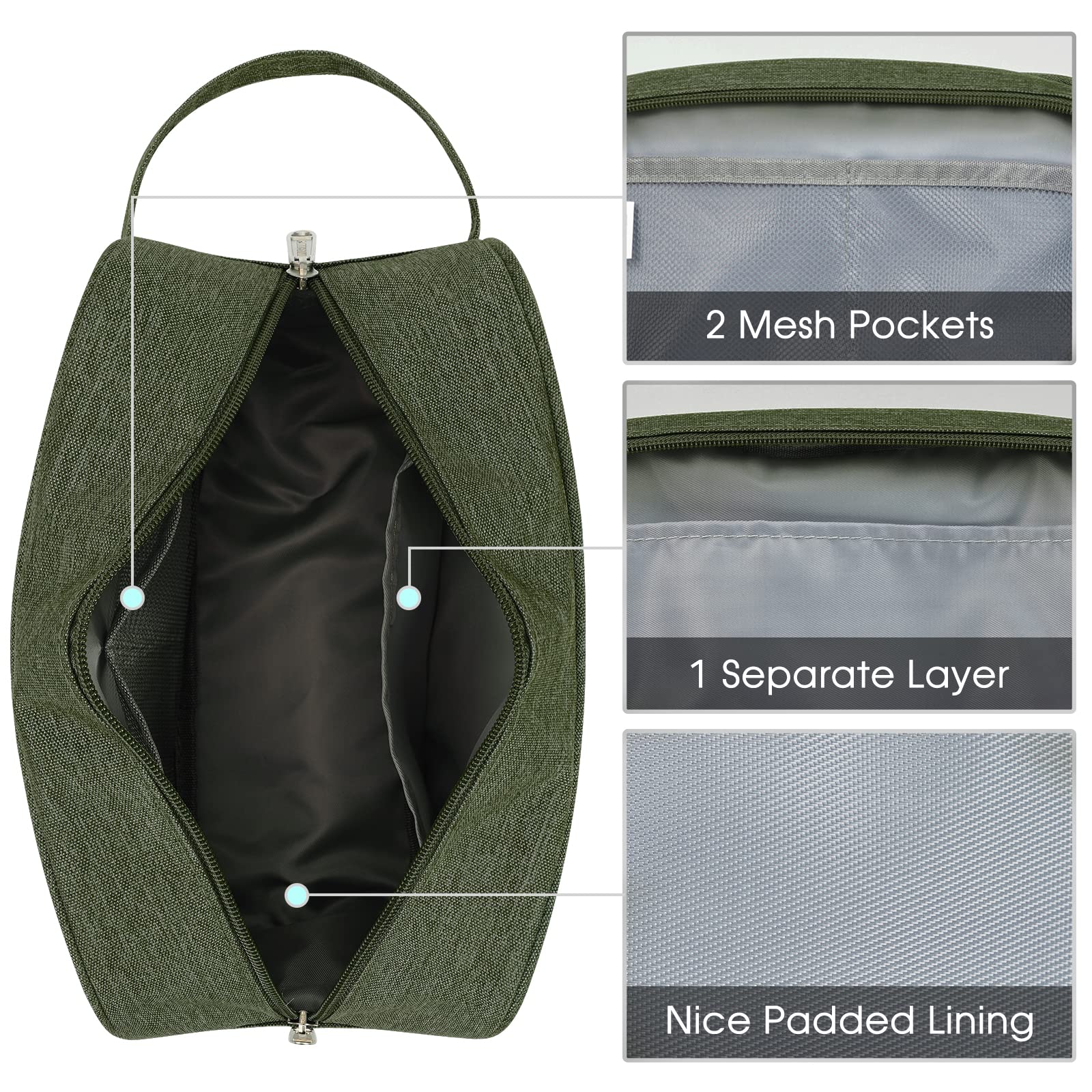 Narwey sac de toilette vert militaire, trois poches internes pour l'organisation