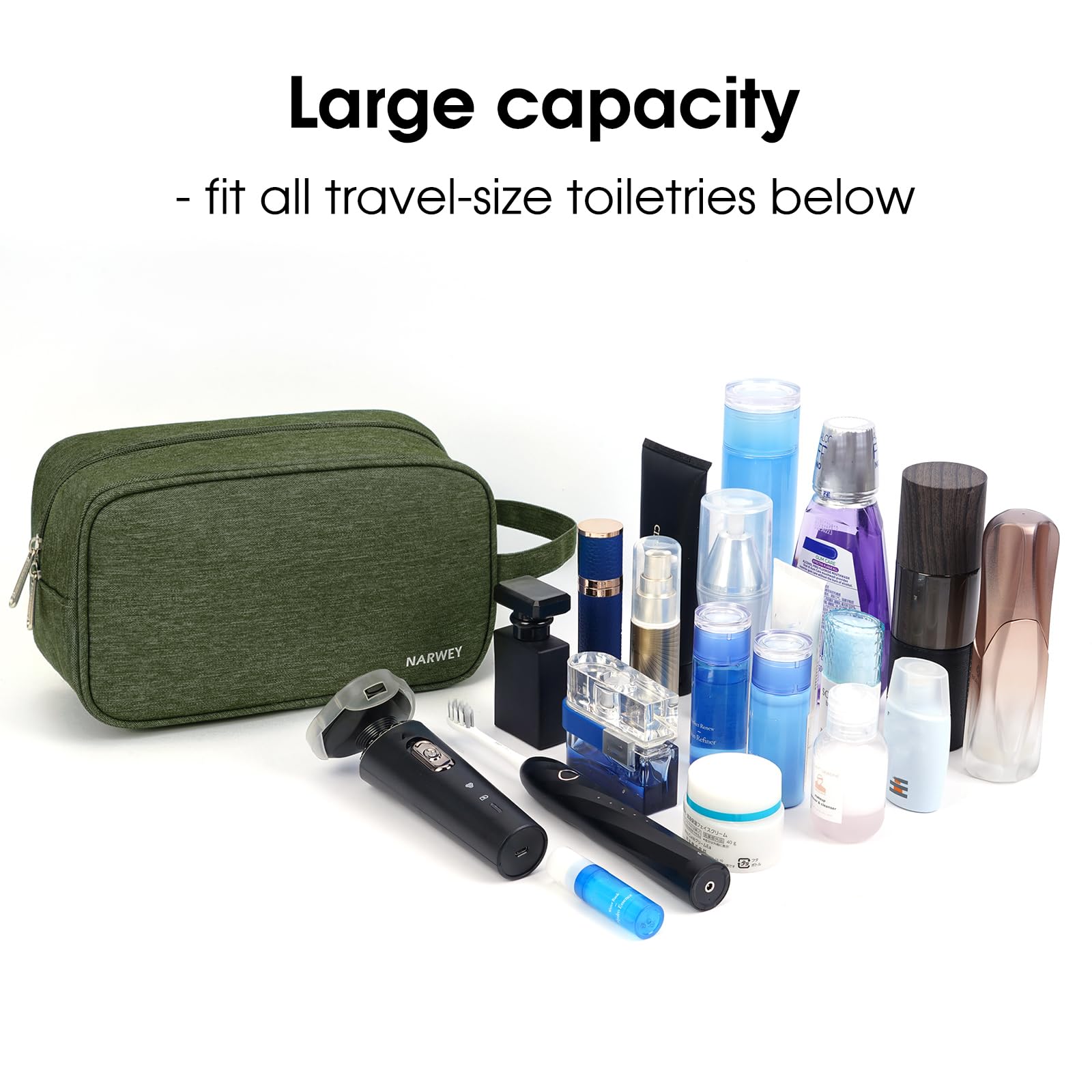 Narwey sac de toilette vert militaire, poignée latérale robuste pour transport facilité