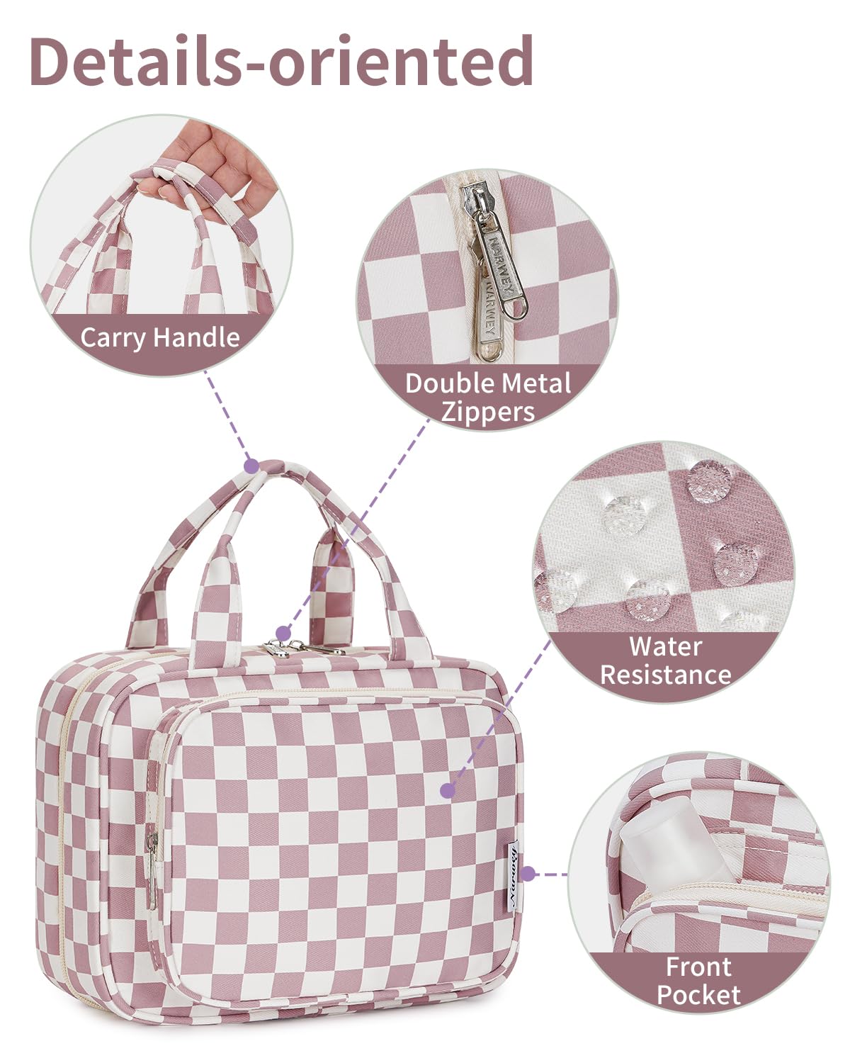 Narwey sac toilette voyage finition rembourrée et tissu doux au toucher.