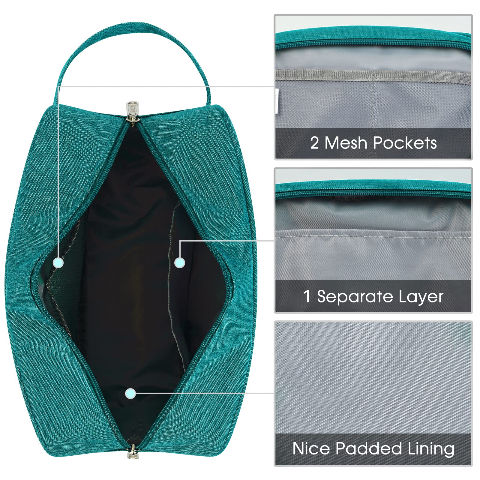 Narwey trousse de toilette voyage turquoise, fermetures solides qui ferment en douceur.