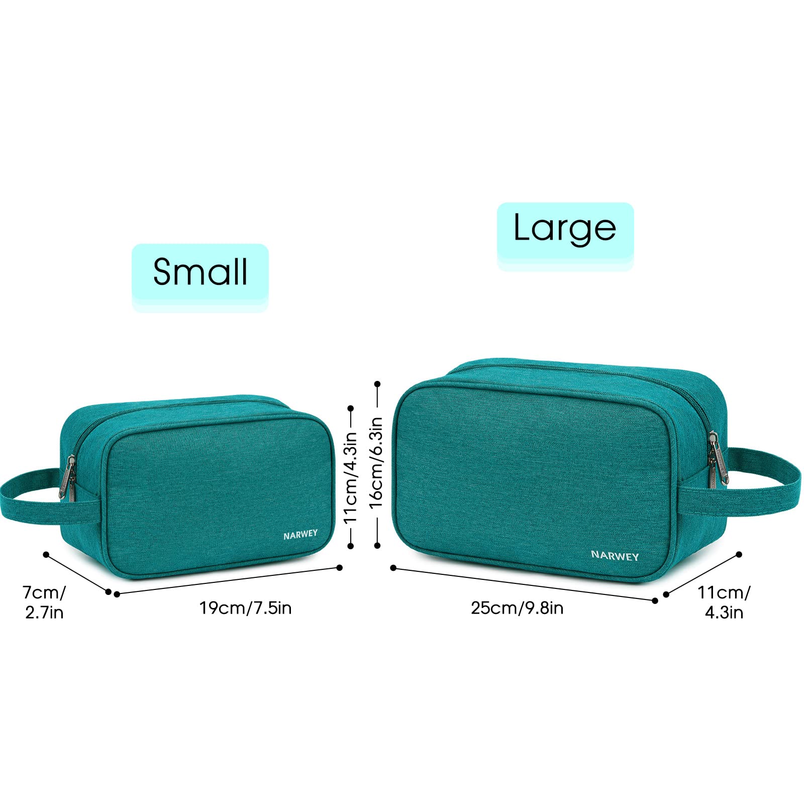 Narwey trousse de toilette voyage turquoise, poignée latérale pratique pour le transport.