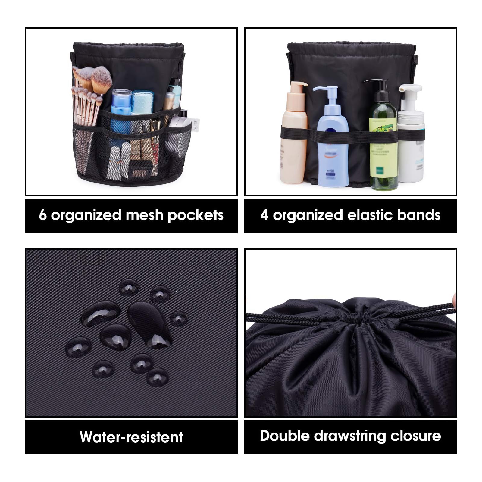 Narwey trousse maquillage cordon large noir doublure renforcee, protection des produits