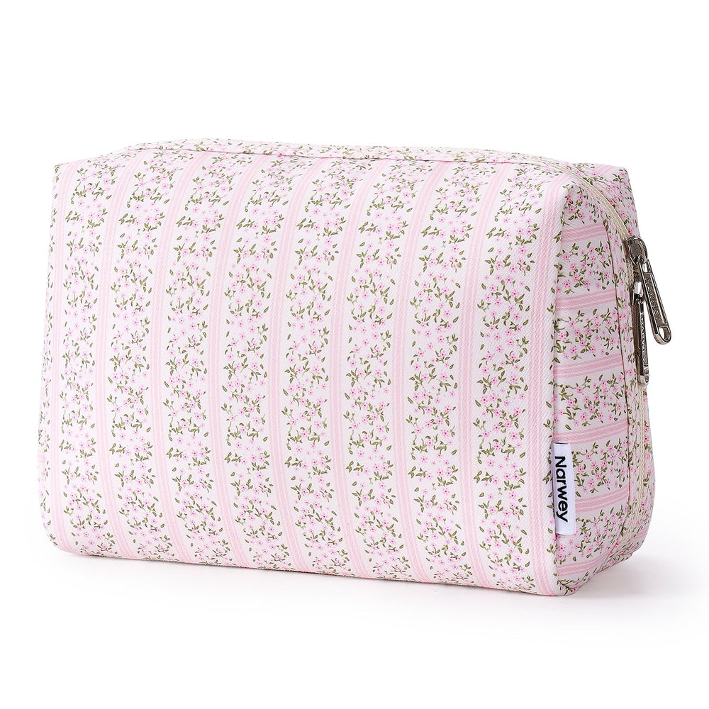 Narwey trousse-maquillage florale prête pour les voyages, rangement élégant et pratique.